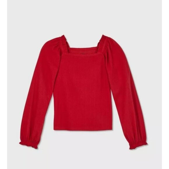 Girls' Square Neck Long Sleeve Soft T-Shirt - art class Red S - Picture 2 of 2